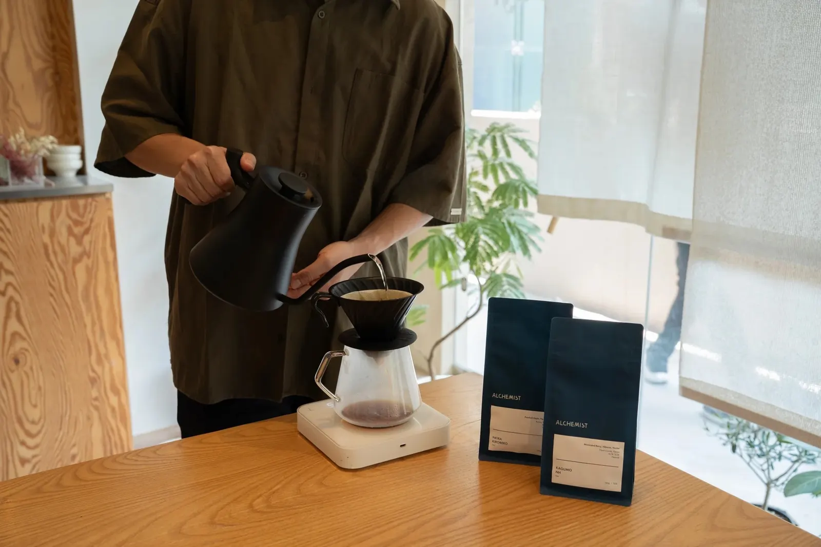 Filter coffee being brewed at the start of the workshop